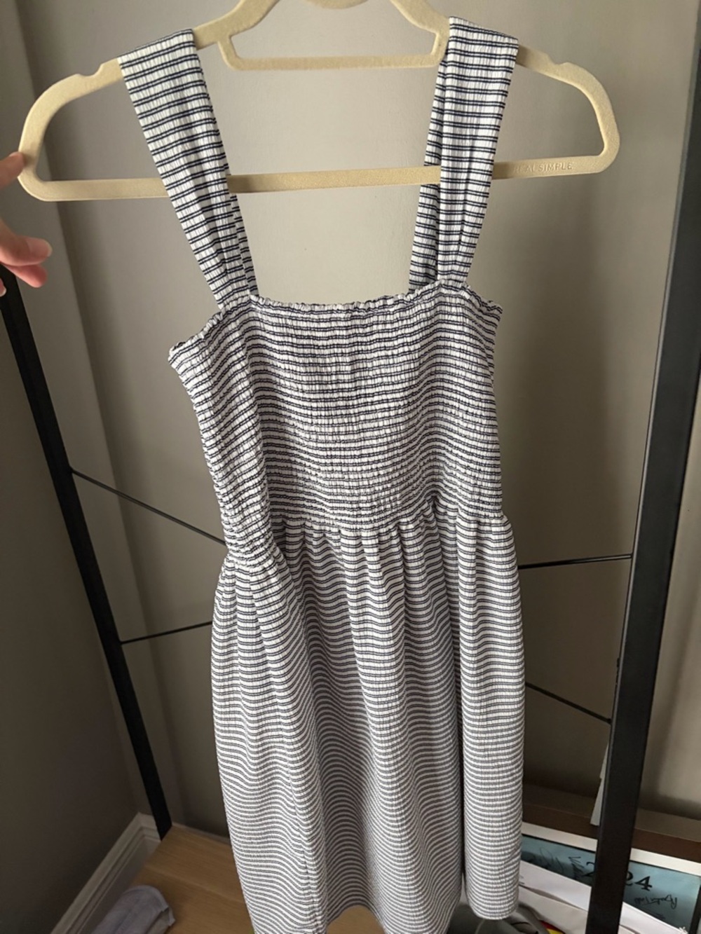 Madewell Navy and White Striped Smocked Mini Dress
